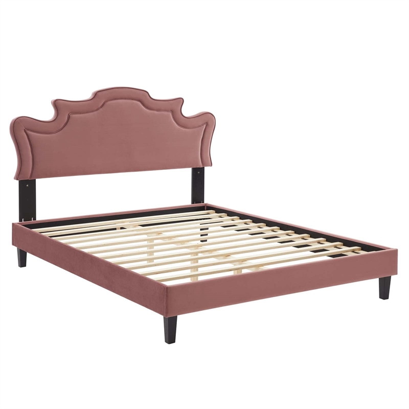Maklaine Modern Performance Velvet King Bed in Dusty Rose Finish