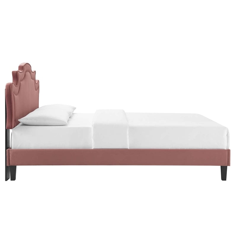 Maklaine Modern Performance Velvet King Bed in Dusty Rose Finish