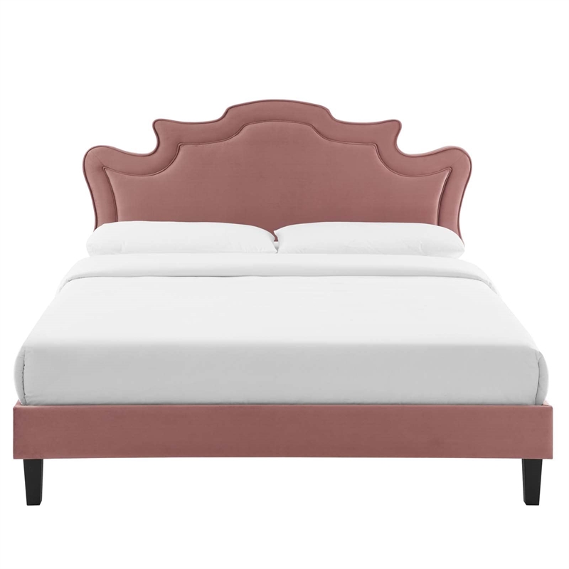 Maklaine Modern Performance Velvet King Bed in Dusty Rose Finish