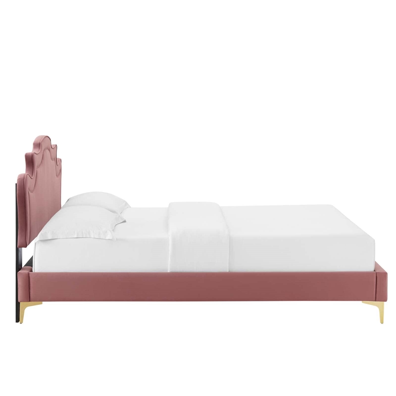 Maklaine Modern Performance Velvet King Bed - Dusty Rose Pink