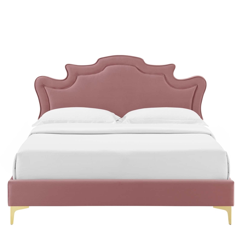 Maklaine Modern Performance Velvet King Bed - Dusty Rose Pink
