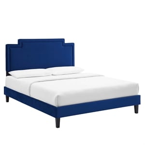 Maklaine Contemporary Performance Velvet King Bed in Navy Finish