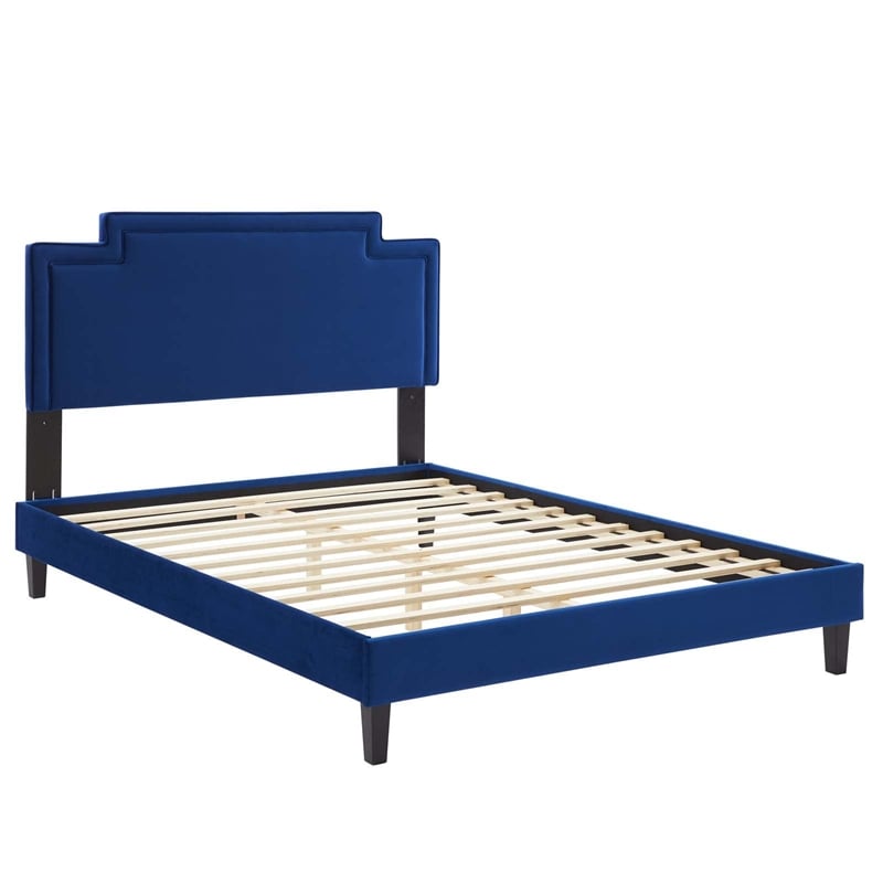 Maklaine Contemporary Performance Velvet King Bed in Navy Finish