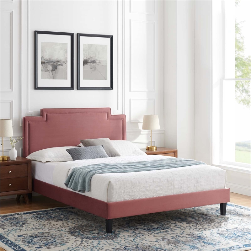 Maklaine Contemporary Performance Velvet Twin Bed in Dusty Rose