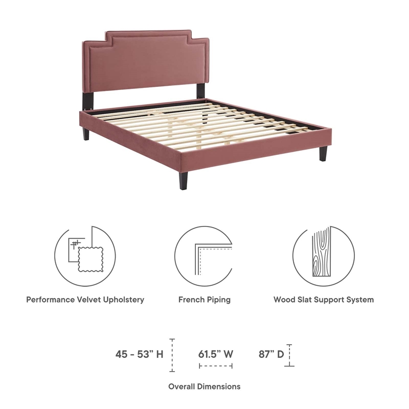 Maklaine Contemporary Performance Velvet Twin Bed in Dusty Rose