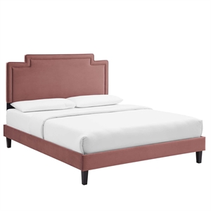 Maklaine Modern Performance Velvet King Bed in Dusty Rose Finish
