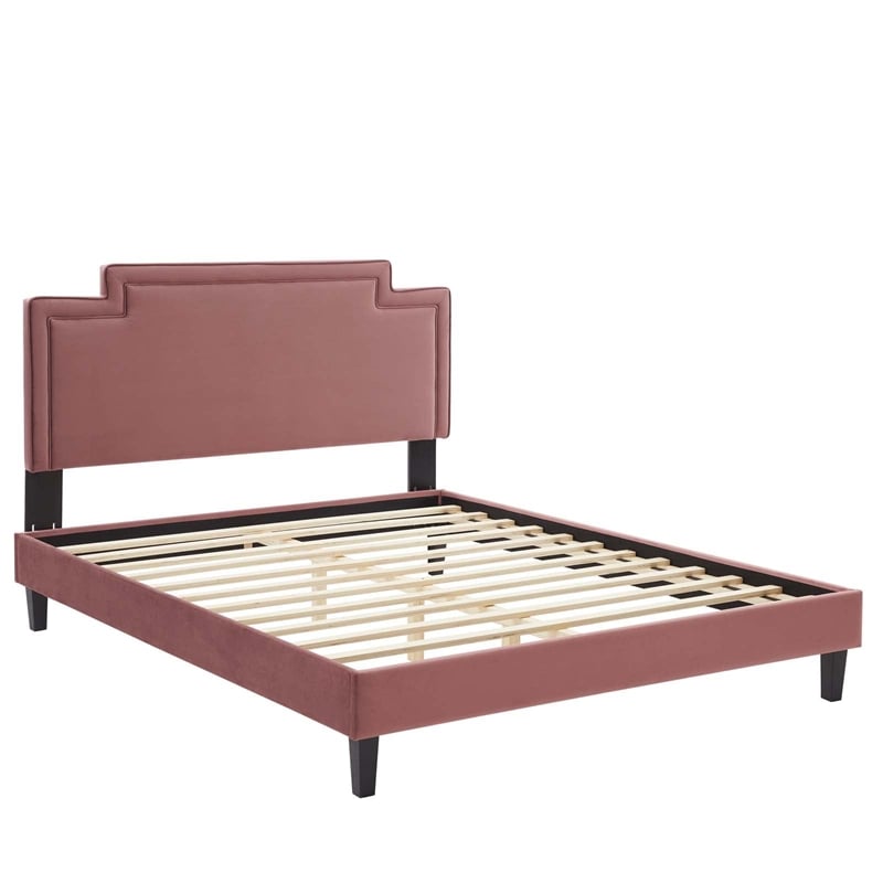 Maklaine Modern Performance Velvet King Bed in Dusty Rose Finish