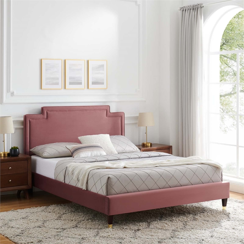 Maklaine Modern Performance Velvet King Bed in Dusty Rose Pink