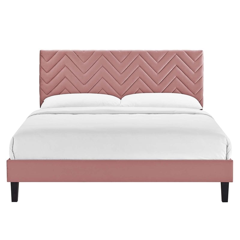 Maklaine Tufted Velvet King Platform Bed in Dusty Rose Finish