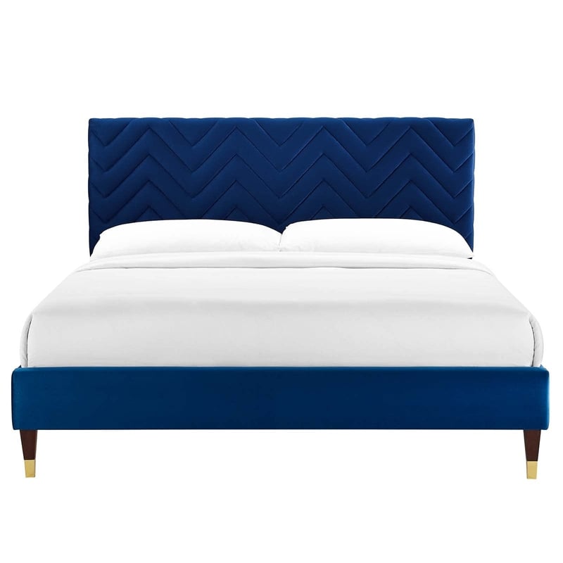 Maklaine Contemporary Tufted Performance Velvet Full Platform Bed - Navy