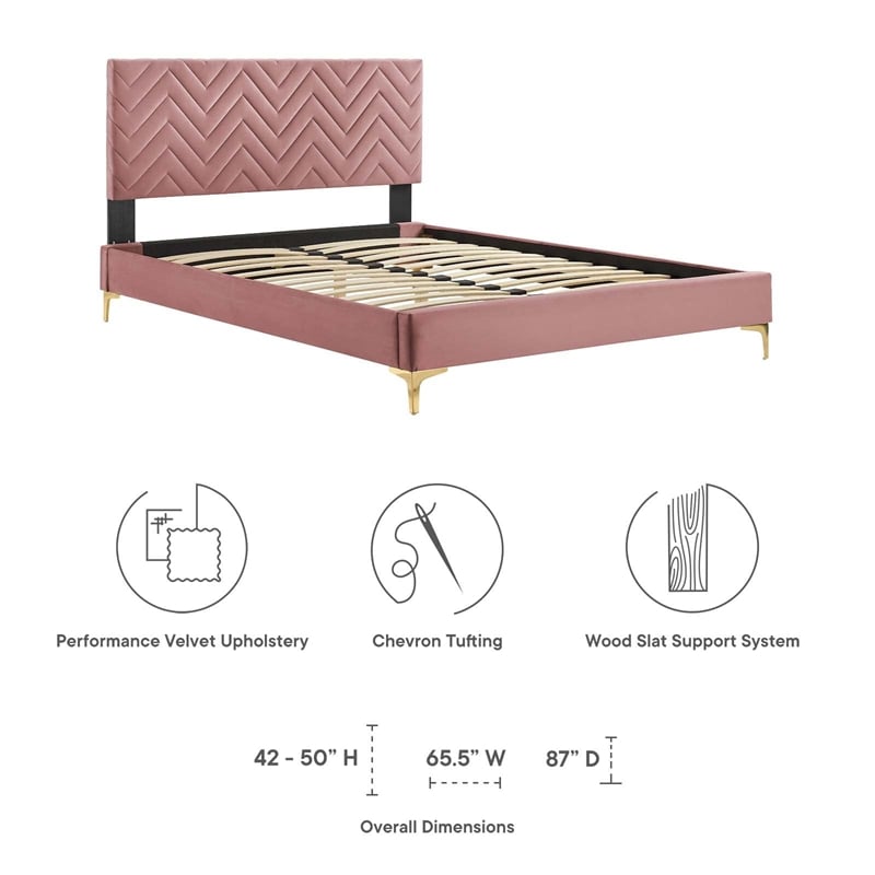 Maklaine Tufted Performance Velvet King Platform Bed in Dusty Rose