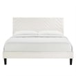Maklaine Contemporary Tufted Velvet Full Platform Bed in White Finish