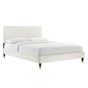 Maklaine Tufted Performance Velvet Queen Platform Bed - White
