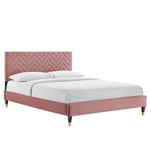 Maklaine Tufted Performance Velvet King Platform Bed - Dusty Rose