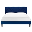 Maklaine Contemporary Tufted Velvet Queen Platform Bed in Navy Finish