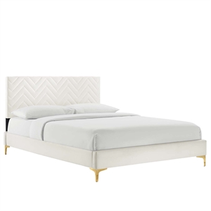 Maklaine Tufted Performance Velvet Full Platform Bed in White