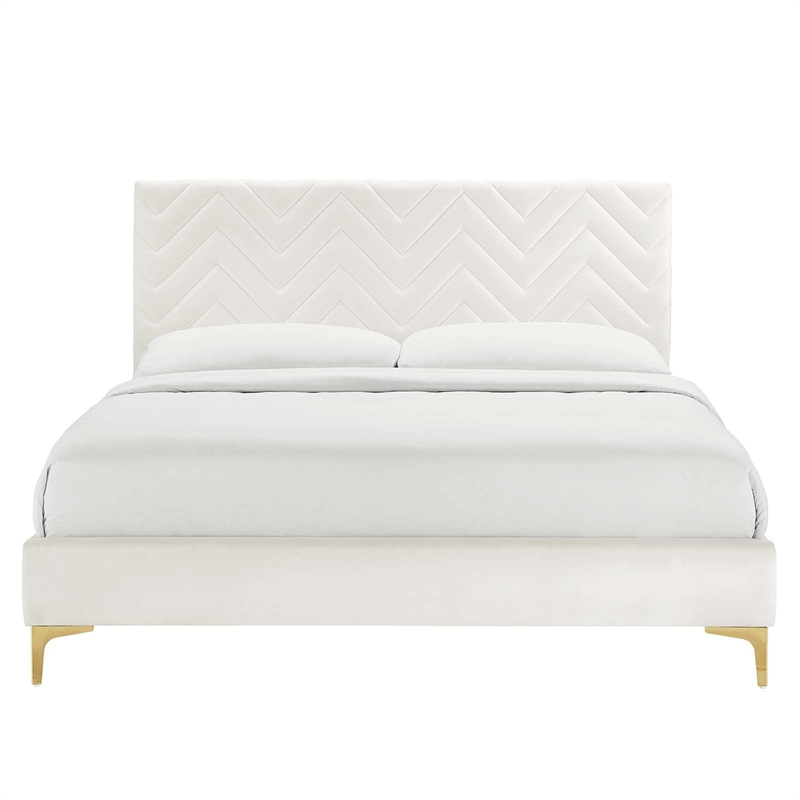 Maklaine Tufted Performance Velvet Full Platform Bed in White