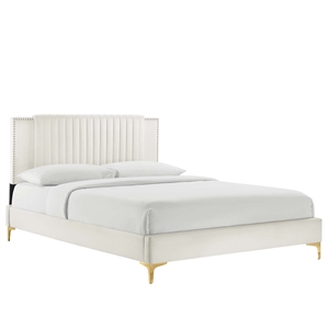 Maklaine Channel Tufted Performance Velvet Twin Platform Bed in White