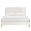 Maklaine Channel Tufted Performance Velvet Queen Platform Bed in White