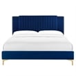 Maklaine Channel Tufted Performance Velvet King Platform Bed in Navy