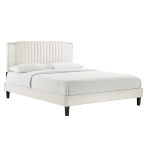 Maklaine Channel Tufted Performance Velvet Twin Platform Bed in White