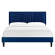 Maklaine Contemporary Channel Tufted Velvet Queen Platform Bed in Navy