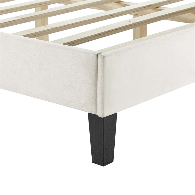 Maklaine Contemporary Channel Tufted Velvet Queen Platform Bed in White