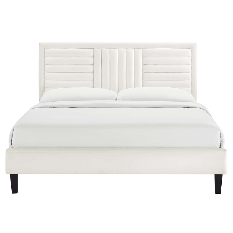 Maklaine Channel Tufted Performance Velvet King Platform Bed - White