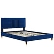 Maklaine Contemporary Channel Tufted Velvet Twin Platform Bed in Navy