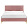 Maklaine Channel Tufted Velvet King Platform Bed in Dusty Rose Finish