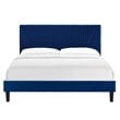 Maklaine Contemporary Channel Tufted Velvet Full Platform Bed in Navy
