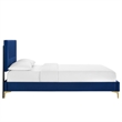 Maklaine Contemporary Channel Tufted Velvet Queen Platform Bed in Navy