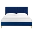Maklaine Contemporary Channel Tufted Velvet Queen Platform Bed in Navy