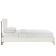 Maklaine Contemporary Channel Tufted Velvet Queen Platform Bed in White