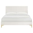 Maklaine Contemporary Channel Tufted Velvet Queen Platform Bed in White