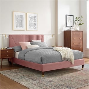 Maklaine Channel Tufted Velvet King Platform Bed - Dusty Rose