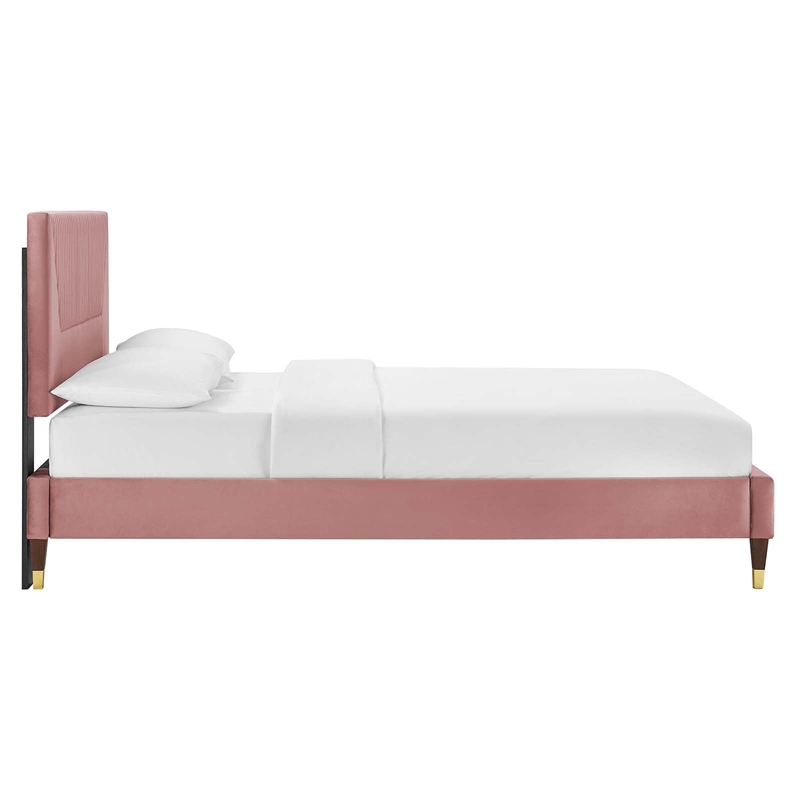 Maklaine Channel Tufted Velvet King Platform Bed - Dusty Rose