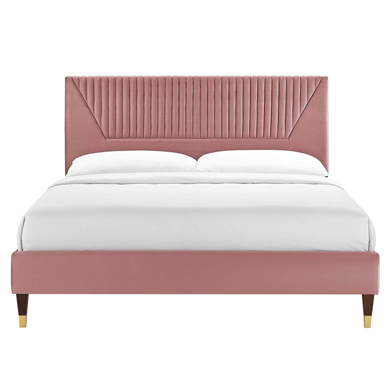 Maklaine Channel Tufted Velvet King Platform Bed - Dusty Rose
