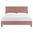 Maklaine Channel Tufted Velvet King Platform Bed - Dusty Rose