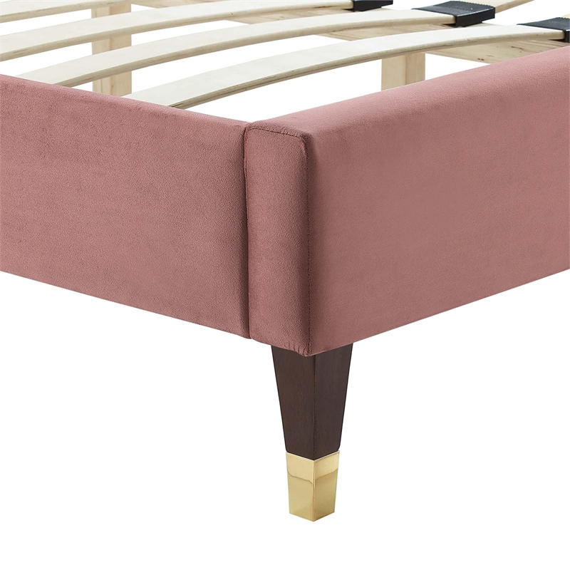 Maklaine Channel Tufted Velvet King Platform Bed - Dusty Rose