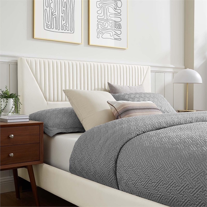 Maklaine Contemporary Channel Tufted Velvet Full Platform Bed - White