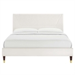 Maklaine Contemporary Channel Tufted Velvet Full Platform Bed - White