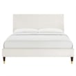 Maklaine Contemporary Channel Tufted Velvet King Platform Bed - White