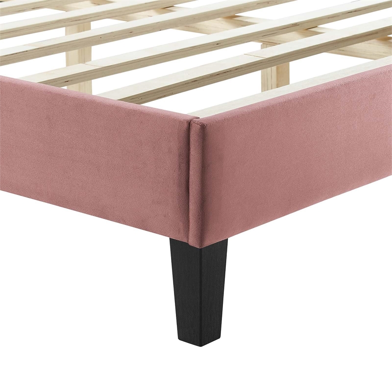 Maklaine Channel Tufted Velvet King Platform Bed in Dusty Rose