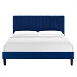 Maklaine Channel Tufted Velvet Queen Platform Bed in Navy Finish