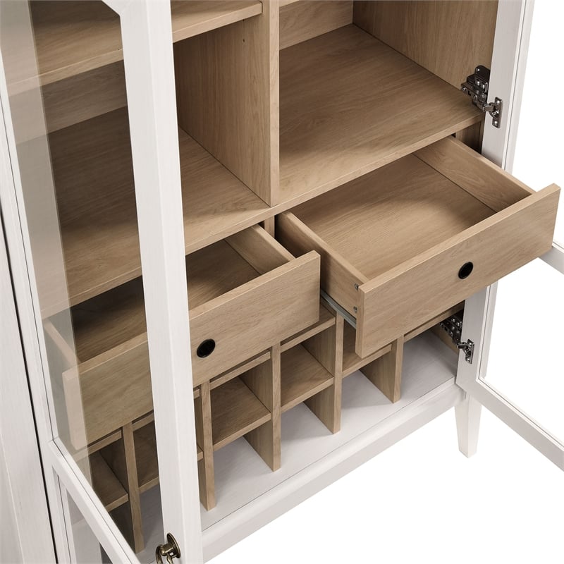 Maklaine Contemporary Wood Grain Laminated Arched Bar Cabinet in Ivory
