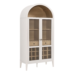 Maklaine Contemporary Wood Grain Laminated Arched Bar Cabinet in Ivory