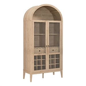 Maklaine Contemporary Wood Grain Laminated Arched Bar Cabinet in Light Oak