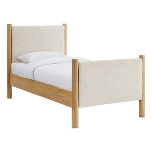 Maklaine Contemporary Wooden Bed Frame Upholstered Platform Bed in Ivory Oak