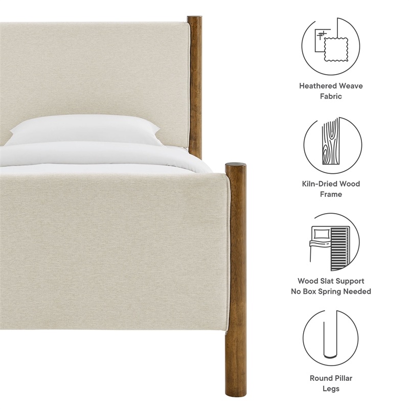 Maklaine Contemporary Upholstered Platform Bed in Ivory Walnut